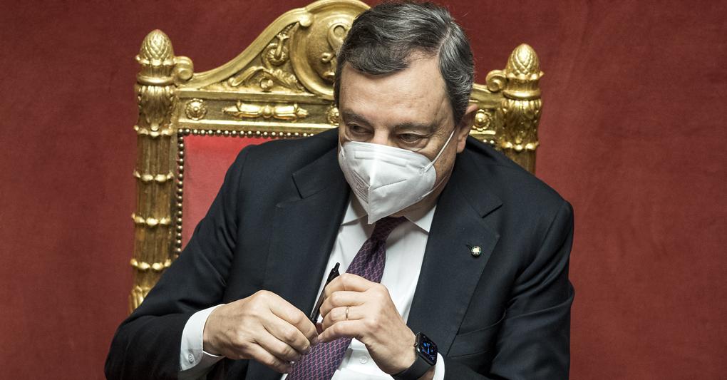  Mario Draghi durante il dibattito sul Recovery Plan in Senato (Lapresse) 