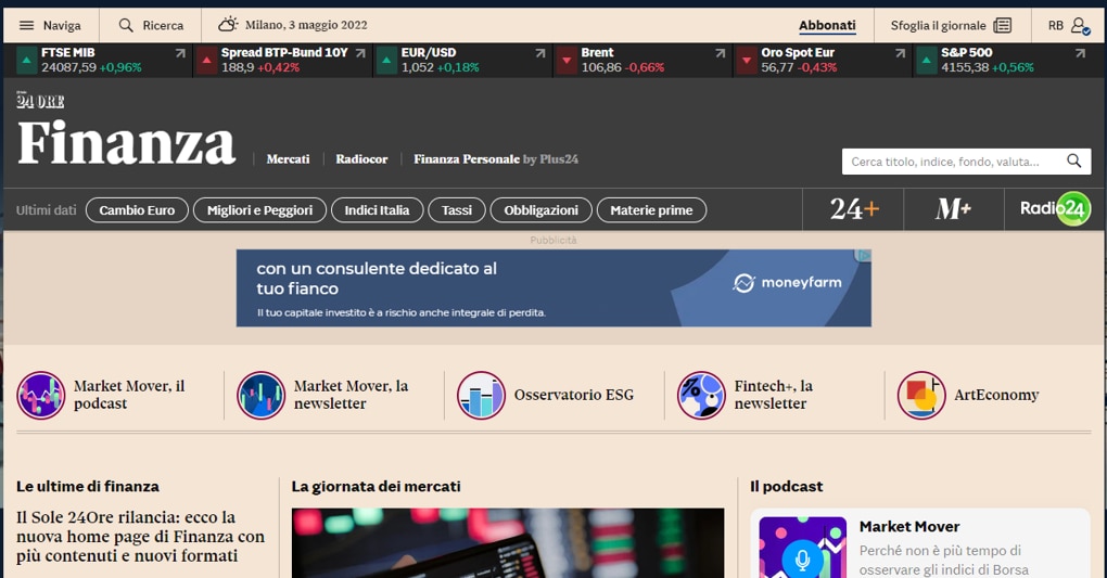 Il Sole 24Ore rilancia: ecco la nuova home page di Finanza con più...