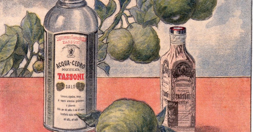  Immagine d’epoca dell’Acqua Cedro dei primi del Novecento, utilizzata per le prime campagne pubblicitarie del gruppo Tassoni 