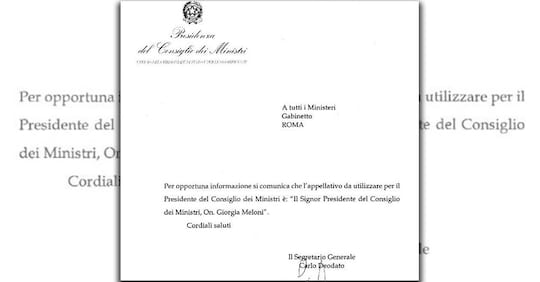 Meloni, nota di Palazzo Chigi: va chiamata «il Presidente del ...