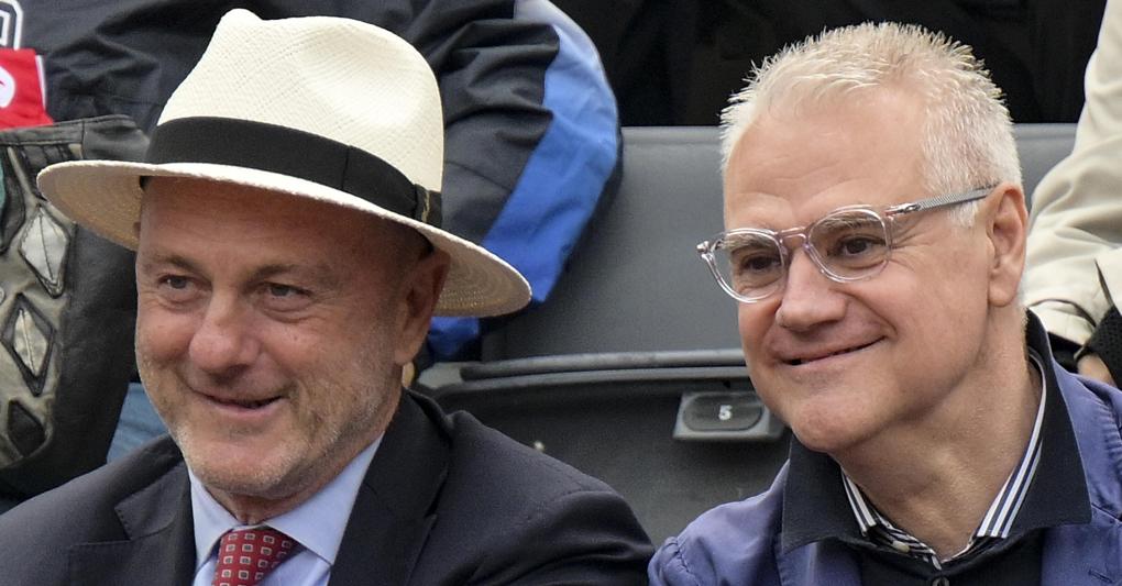 Il presidente della federazione italiana tennis Angelo Binaghi insieme al ministro Paolo Zangrillo (Ansa) 