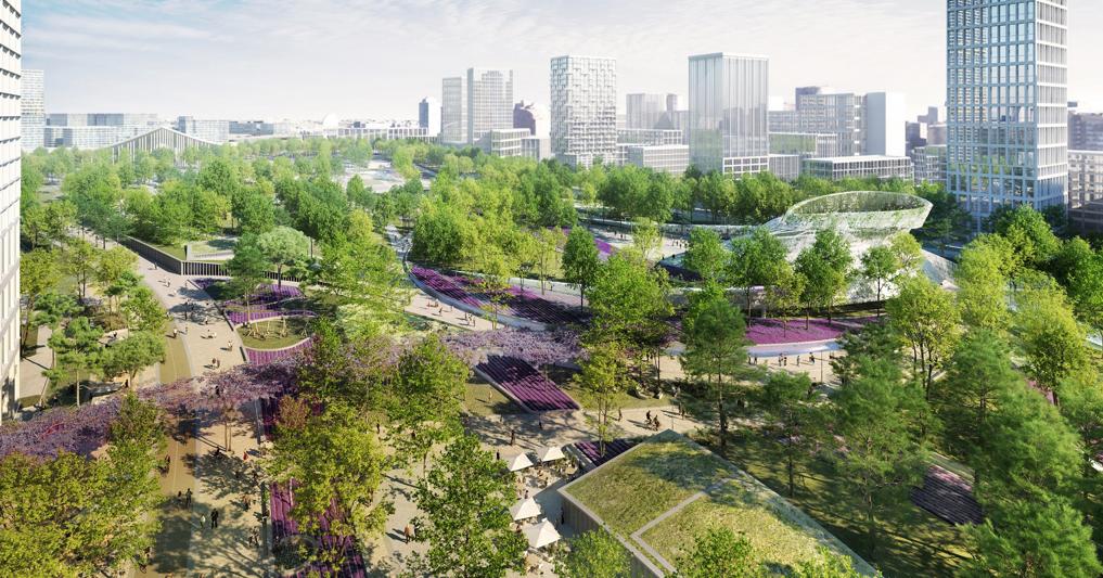 Il masterplan. Un rendering delle aree verdi del progetto Madrid Nuevo Norte 