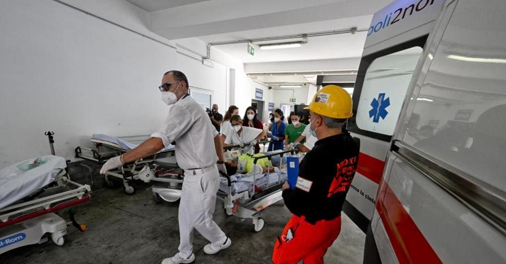 Una fase dello stress test del Pronto soccorso dell’ospedale di Giugliano 