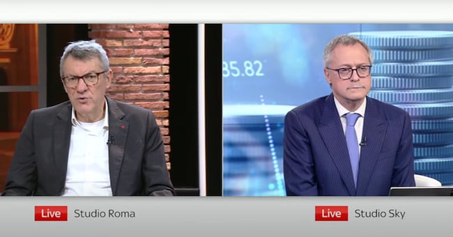 Da sinistra a destra, il leader della Cigl Maurizio Landini e il presidente di Confindustria Carlo Bonomi