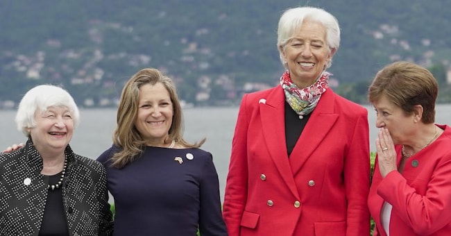 Da sinistra Janet Yellen, Chrystia Freeland, Christine Lagarde, Kristalina Georgieva