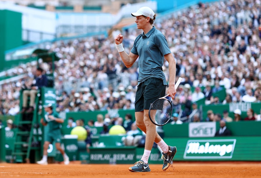 Tennis - ATP Masters 1000 - Monte Carlo Masters - Monte Carlo Country Club, Roquebrune-Cap-Martin, France - April 12, 2026 Italy's Jannik Sinner reacts during his final match against Spain's Carlos Alcaraz REUTERS/Manon Cruz (REUTERS)
