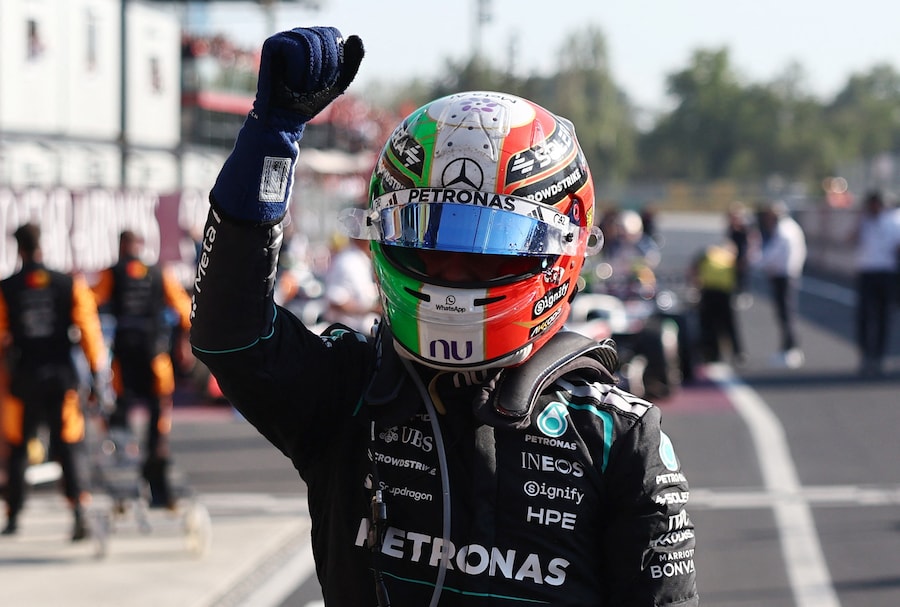 Formula One F1 - Italian Grand Prix - Autodromo Nazionale Monza, Monza, Italy - September 6, 2026 Mercedes' Andrea Kimi Antonelli celebrates after winning the race, becoming the first Italian driver to win the Grand Prix in 60 years. REUTERS/Jakub Porzycki (REUTERS)