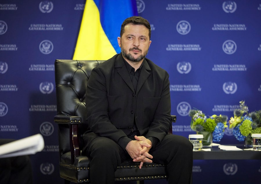 Il presidente ucraino Volodymyr Zelensky durante un incontro con il presidente degli Stati Uniti Trump a New York, New York, USA, il 22 settembre 2026, a margine dell’Assemblea Generale delle Nazioni Unite