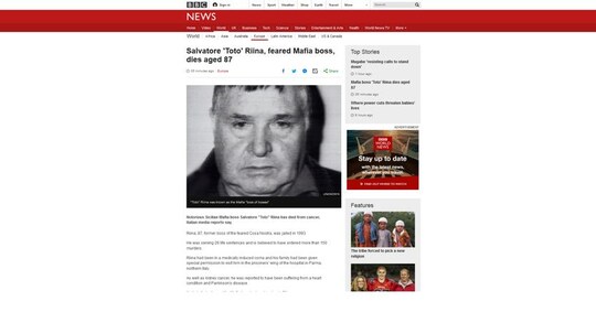 Bbc: «Totò Riina, il temuto capo della mafia, muore a 87 anni ...