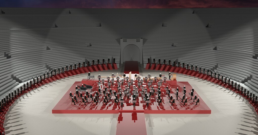 Rendering del palcoscenico per la manifestazione denominata «Nel cuore della musica» 