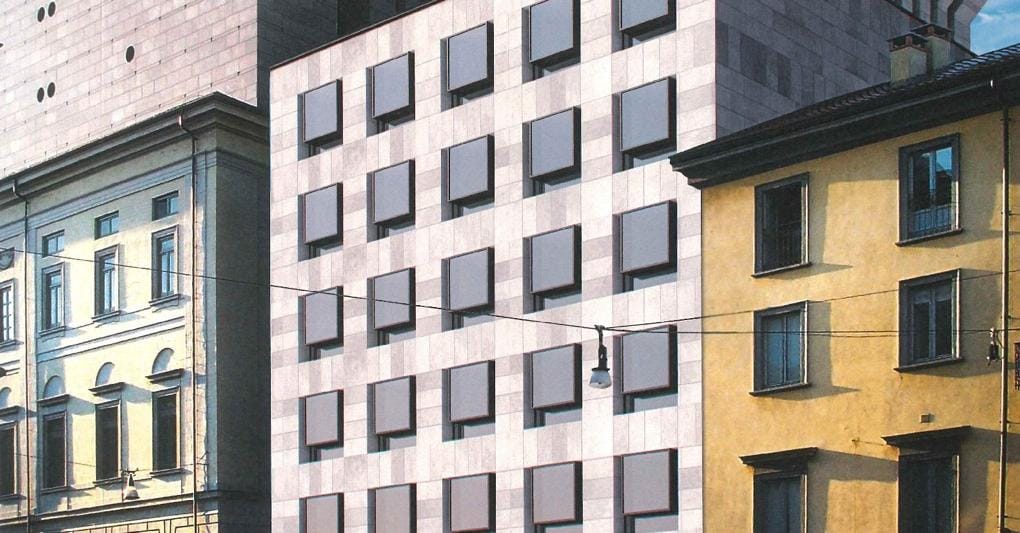 Il mese scorso è partito il cantiere  della Palazzina di via Verdi, il progetto di ampliamento del teatro (nella foto,  un rendering del nuovo edificio) 