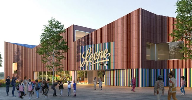 Il domani. Il rendering del futuro stabilimento delle Pastiglie Leone che sarà inaugurato il prossimo anno