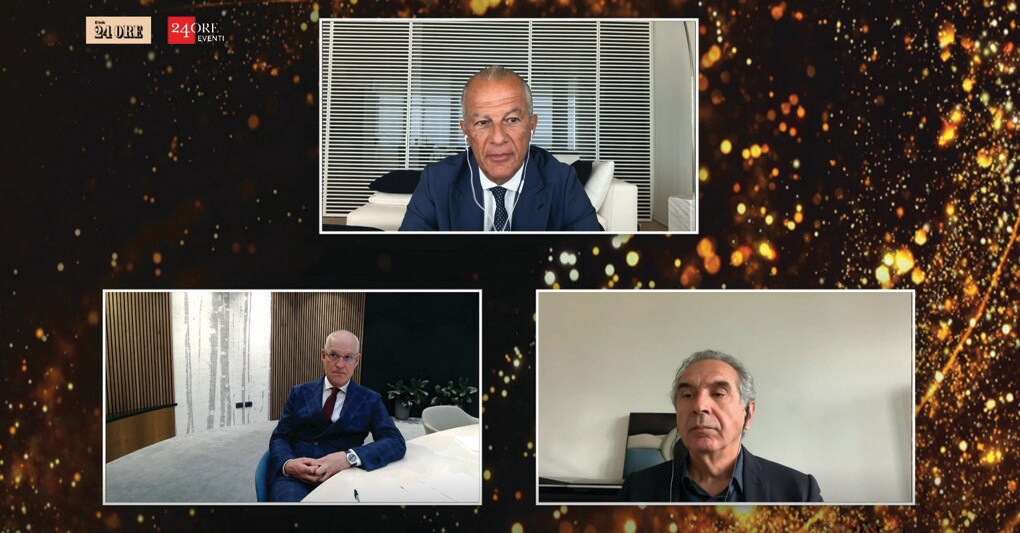 Ai vertici. Dall'alto, Cirillo Marcolin, Sergio Tamborini (a sinistra) e Carlo Capasa, presidenti di Confindustria Moda, Sistema Moda Italia  