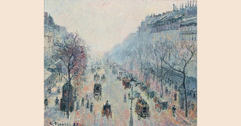 Camille Pissarro, Le Boulevard Montmartre burme du matin, oil on canvas