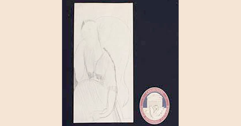 
Falso Disegno su carta cm 41,5 x 35 raffigurante «Donna Seduta» firmato in basso a destra Modigliani e recuperato dai Carabinieri della Tpc il 23 maggio scorso