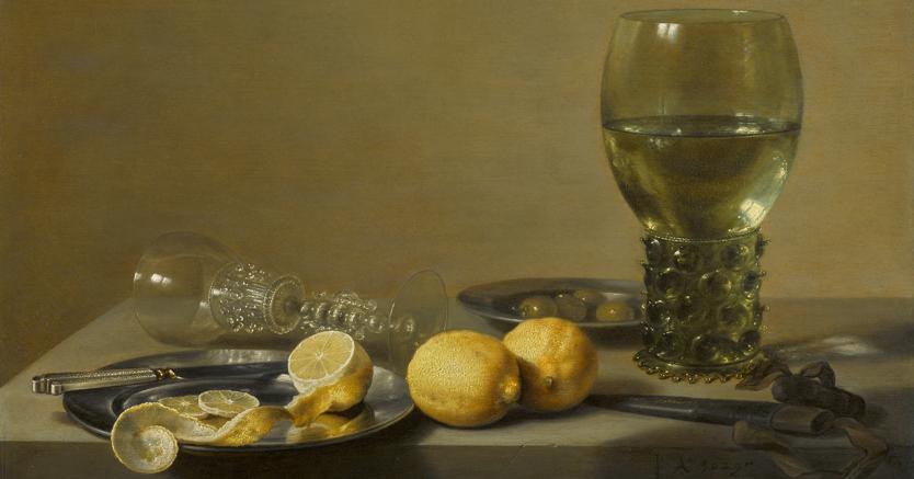 Pieter Claesz. Still Life of Lemons and Olives, Pewter Plates, a Roemer and a Façon-de-Venise wine Glass on a Ledge, signed in monogram and dated lower right: PC Ao .1629. oil on oak panel 17 1/2 by 24 in.; 44.5 by 61 cm.; Estimate $700/900,000. Sold for 2,535,000. RECORD FOR THE ARTIST AT AUCTION