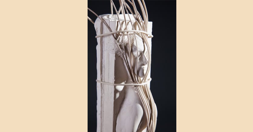 «Tracing», 2013 di Enrico David, dettaglio, gesso, salice e rame 97 × 40 × 50 cm. Unico