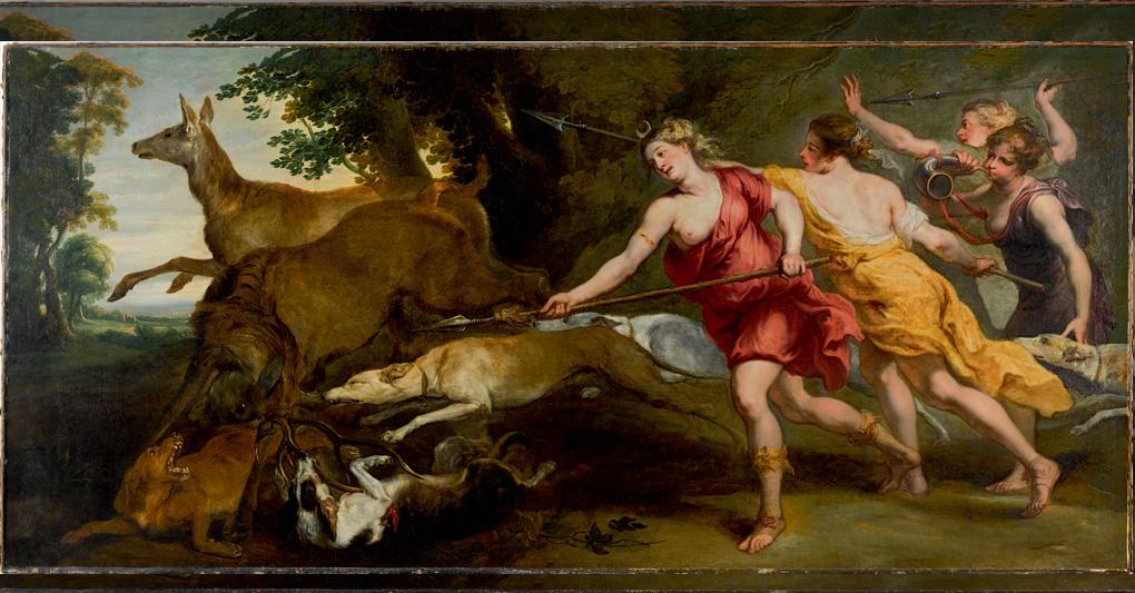 Lot 19. Studio of Sir Peter Paul Rubens, Diana and her nymphs hunting, Est. £300,000 - 500,000 