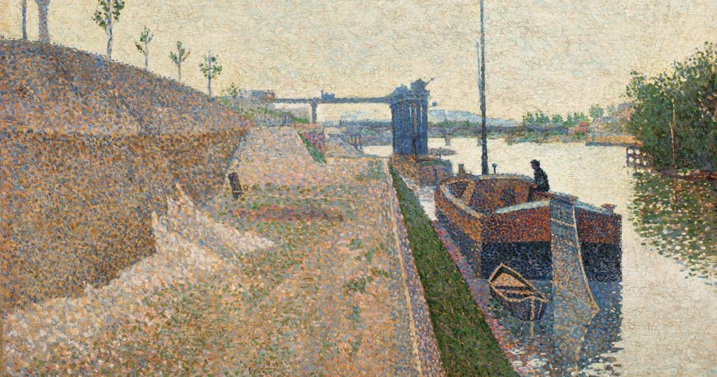 PAUL SIGNAC. Quai de Clichy. Temps Gris, 1887, oil on canvas, 46 by 65.5cm. (est. £600,000 – 800,000) 
