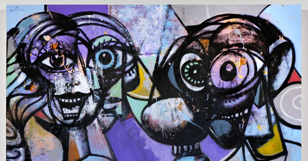 George Condo, Distanced Figures 3, 2020, acrilico e tecnica mista su lino, 198,1 x 274,3 cm © George Condo, Courtesy the artist and Hauser & Wirth 