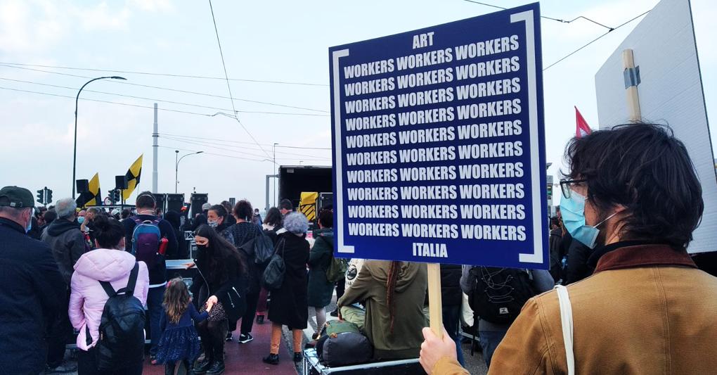 Art Workers Italia (AWI) in manifestazione a Venezia, 23 febbraio 2021. Courtesy AWI 
