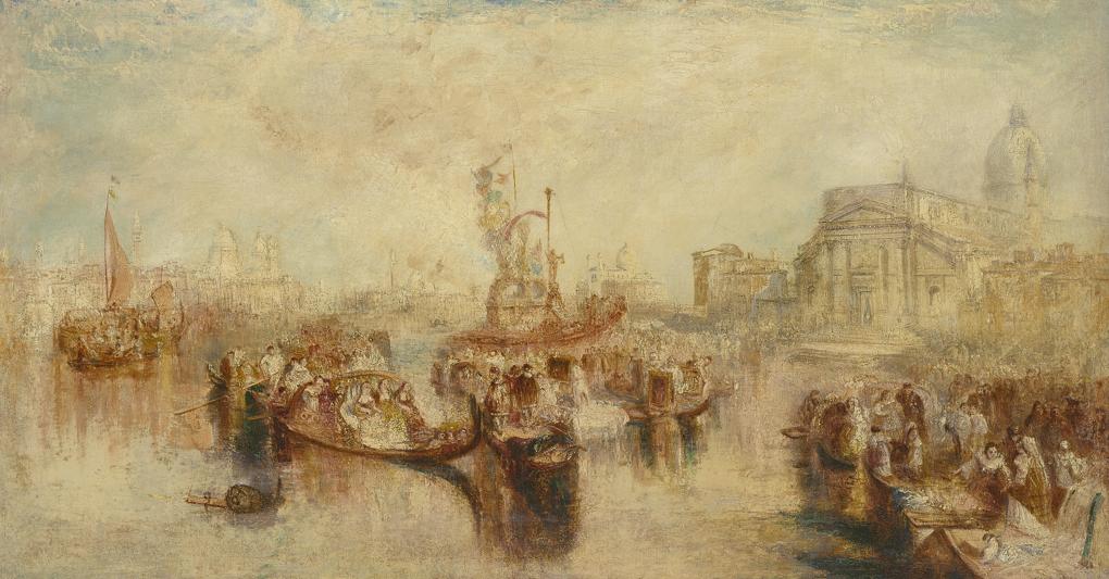 JOSEPH MALLORD WILLIAM TURNER, R.A. (LONDON 1775-1851). Depositing of John Bellini's Three Pictures in La Chiesa Redentore, Venice. oil on canvas 29 x 45 1/2 in. (73.7 x 115.6 cm.). Painted in 1841. $28,000,000-35,000,000 