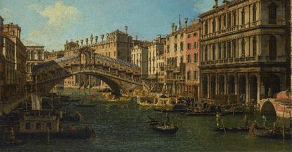 Giovanni Antonio Canal, Called Canaletto (VENICE 1697-1768) The Rialto Bridge, Venice, from the south with an embarkation oil on canvas Price realized: $2,700,000 