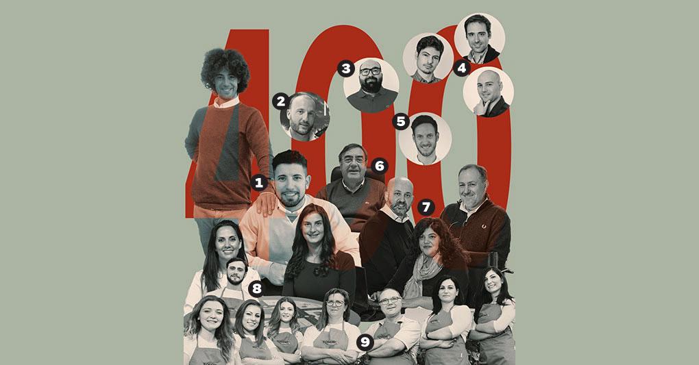 Alcune imprese di Leader della crescita 2020. 1. Luca e Roberto Terrazzan (Automotive Broker); 2 Luca Conti (Macropix); 3 Valerio Tabacchi (Stayincortina); 4 Ugo Vespier, Marco Paolieri e Maurizio Sambati (Viralize); 5 Matteo Danieli (Bending Spoons); 6 Aurelio Balletti (Comal); 7 Claudio Storti, Patrizia Monti e Claudio Samarati (Igw); 8 Martina Cusano e Elisa Tattoni (Mukako); 9 Il team di Rosano Dy Fruit  