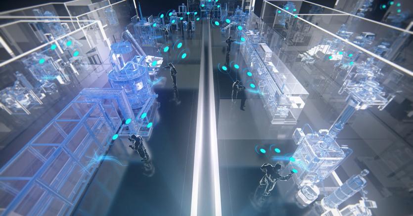 Il rendering 3D della smart factory di Ima