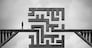 Concept of path challenge as a businessman on a bridge with a maze blocking the passage to the other side as a metaphor for solving adversity with 3D illustration elements.
