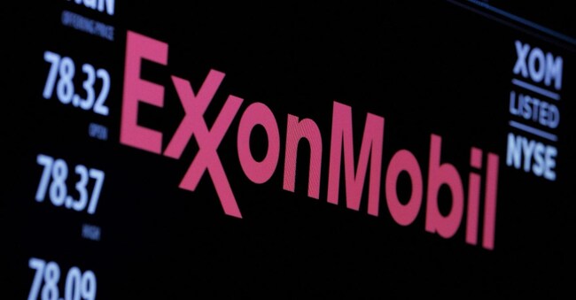 FILE PHOTO: The logo of Exxon Mobil Corporation is shown on a monitor above the floor of the New York Stock Exchange in New York, December 30, 2015.  REUTERS/Lucas Jackson/File Photo/File Photo