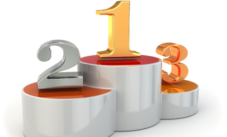 Podium with numbers of places on white isolated background. 3d
