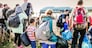 The refugees migrate to Europe. blurred, bokeh background, defocused