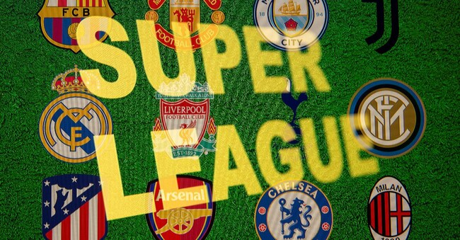 FILE PHOTO: Super League words are seen in front of twelve of Europe's top football clubs logos in this illustration taken April 19, 2021. REUTERS/Dado Ruvic/Illustration/File Photo