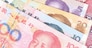 Chinese or Yuan banknotes money  from China's currency, close up view as background