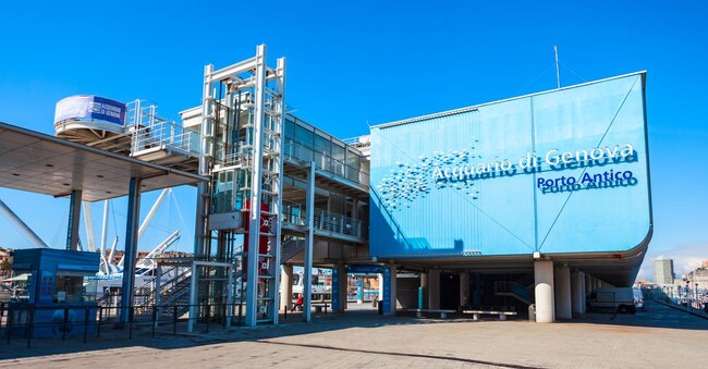 GENOA, ITALY - APRIL 08, 2019: The Aquarium of Genoa is the largest aquarium in Italy. Located in the old harbor area of Genova.
