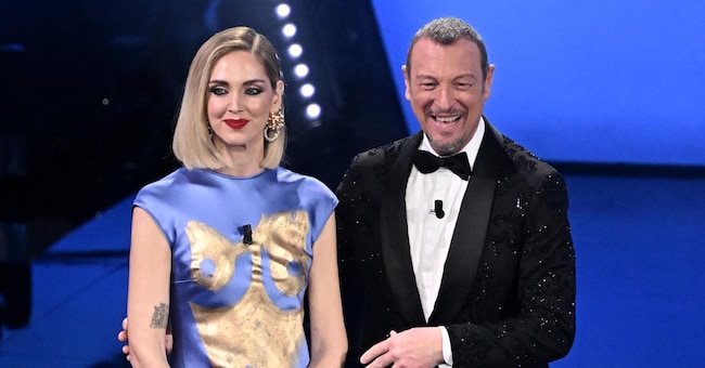 11/02/2023 Sanremo. 73 ° Festival della Canzone Italiana, la finale. Nella foto Chiara ferragni, Amadeus
