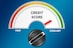 Credit score rating scale in speedometer and knob, 3d rendering