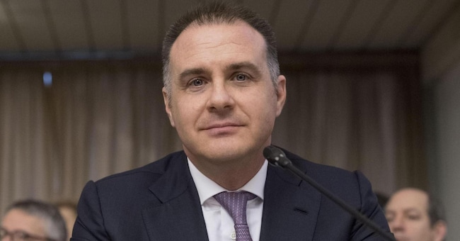 Il presidente di Federarredo, Emanuele Orsini, durante la conferenza presso la Farnesina in occasione della "II Giornata del Design italiano nel mondo". Roma, 13 febbraio 2018. ANSA/CLAUDIO PERI