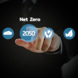 Businessman touching net zero virtual screen Internet Business Technology Concept.