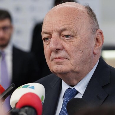 Il ministro dell'Ambiente, Gilberto Pichetto Fratin, all'Italgas di Torino, il 28 aprile 2024, per l'incontro con i delegati del G7: "Brinding Tradition and Sustainable Energy" ANSA/JESSICA PASQUALON (NPK)