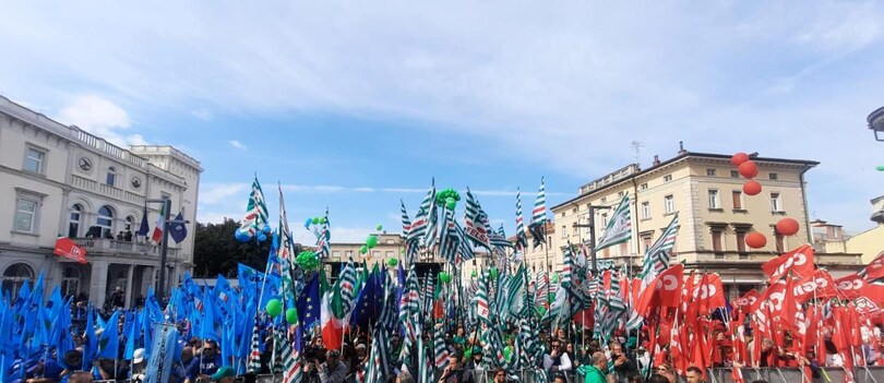 La manifestazione nazionale di Cgil, Cisl e Uil per celebrare il Primo maggio, che si tiene a Monfalcone (Gorizia) ed è dedicata all'Europa, 1 maggio 2024