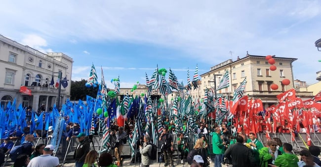 La manifestazione nazionale di Cgil, Cisl e Uil per celebrare il Primo maggio, che si tiene a Monfalcone (Gorizia) ed è dedicata all'Europa, 1 maggio 2024