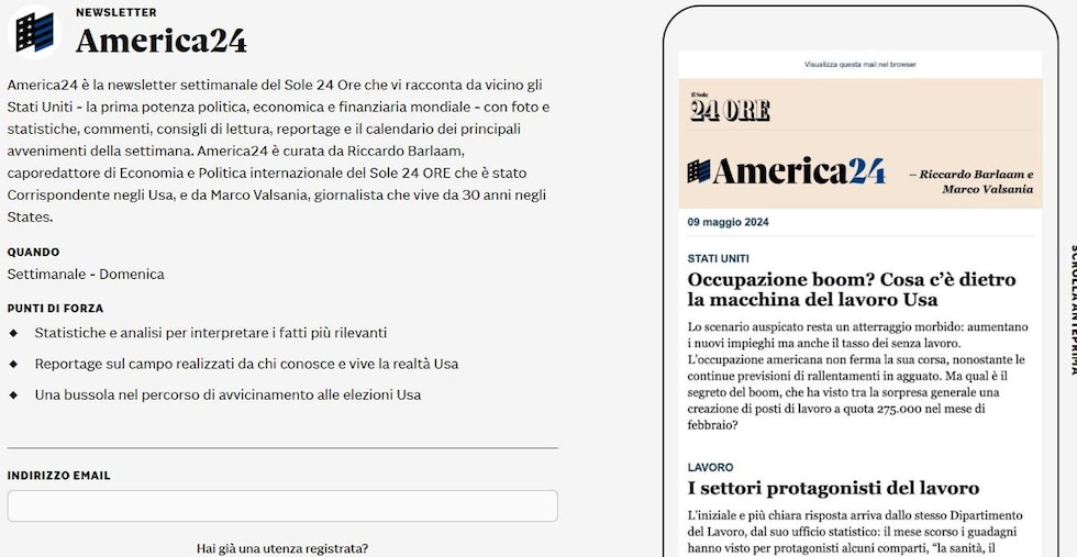 America, the weekly e-newsletter of Il Sole 24 Ore devoted to the US universe