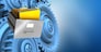 3d illustration of archive over blue background with blue gears