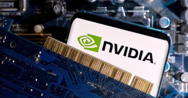FILE PHOTO: A smartphone with a displayed NVIDIA logo is placed on a computer motherboard in this illustration taken March 6, 2023. REUTERS/Dado Ruvic/Illustration/File Photo