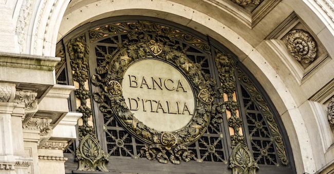 Bank of Italy antique sign in Milan
