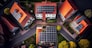 Drone view of build houses with solar panels attached on roof against of apartment buildings, Solar cells on factory rooftop, Solar energy power panels, power energy, Generative AI