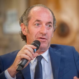 The President of Veneto Luca Zaia answering the citizens' questions, during the event "Panorama d'Italia". Giorgio MulŠ, director of Panorama, acting as a moderator. Padua, Italy. 10th June 2016 (Photo by Mondadori Portfolio\Mondadori Portfolio via Getty Images)