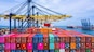 Container ship loading and unloading in deep sea port, Aerial top view of business logistic import and  export freight  transportation by container ship in open sea.